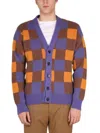 Drôle De Monsieur Check Pattern V-neck Cardigan With Ribbed Cuffs And Hem In Multicolour