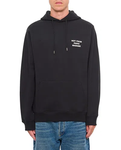 DRÔLE DE MONSIEUR CLASSIC BLACK HOODIE WITH ADJUSTABLE DRAWSTRING AND BOLD SLOGAN