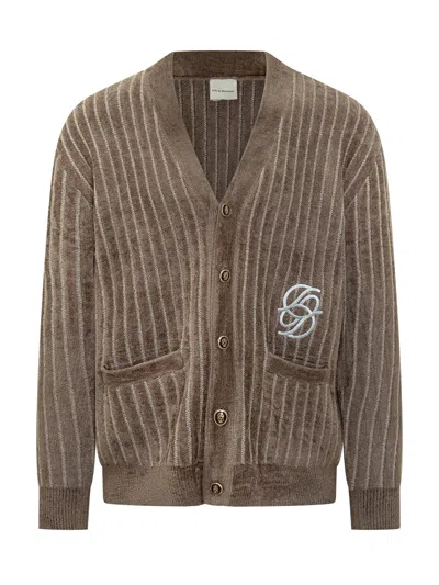 Drôle De Monsieur Drole De Monsieur Classic Striped Cardigan With Logo In Kaki
