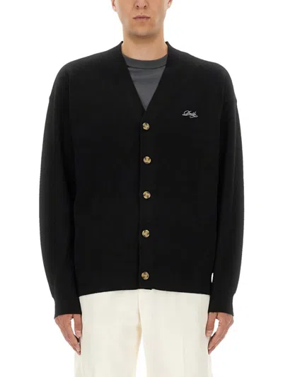 Drôle De Monsieur Classic V-neck Cardigan With Logo Embroidery In Black
