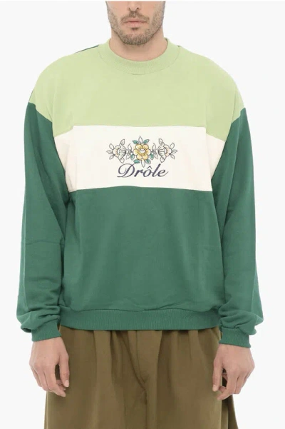 Drôle De Monsieur Color Block Crew-neck Sweatshirt With Embroidery Logo In Green