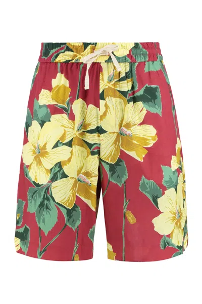 Drôle De Monsieur Cotton And Linen Bermuda-shorts In Red