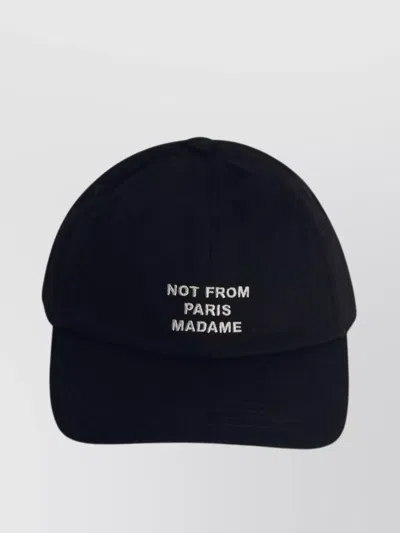 Drôle De Monsieur Cotton Cap With Curved Brim And Embroidered Text In Black