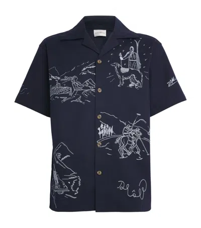 Drôle De Monsieur Cotton Drawing Embroidery Short-sleeve Shirt In Blue