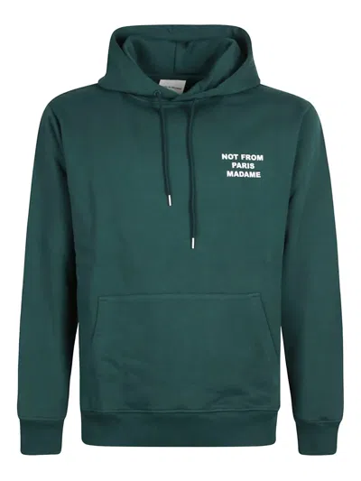 Drôle De Monsieur Slogan Green Cotton Hooded Sweatshirt