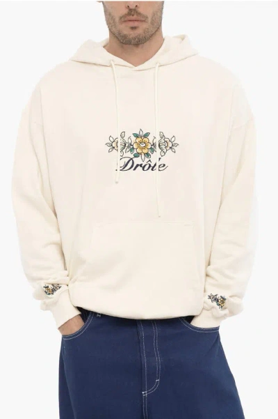 Drôle De Monsieur Cotton Hoodie With Flowers Embroidery In Pink