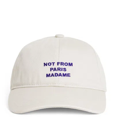 Drôle De Monsieur Cotton Slogan Baseball Cap In White