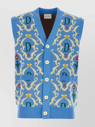 Drôle De Monsieur Cotton Vest With Embroidered Floral Pattern In Blue