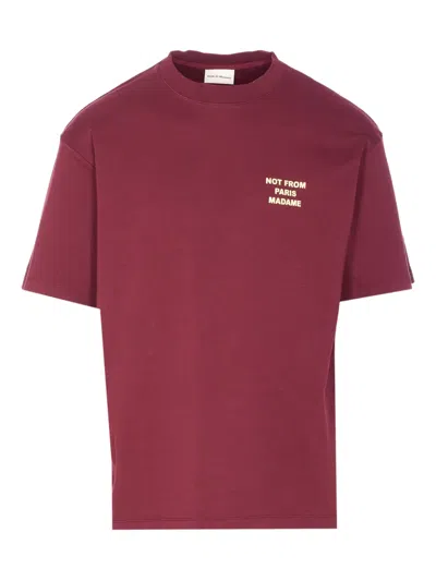 Drôle De Monsieur Crew Neck Logo Print T-shirt In Burgundy