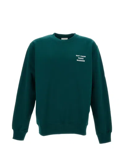 Drôle De Monsieur Le Sweatshirt Slogan Embroidered Cotton Sweatshirt In Green