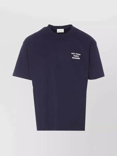 Drôle De Monsieur Crew Neck Printed Text Slogan T-shirt In Blue