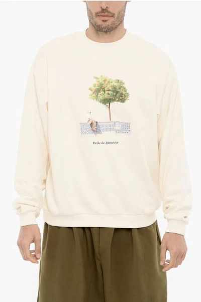 Drôle De Monsieur Crew-neck Sweatshirt With Frontal Maxi Print In Neutral