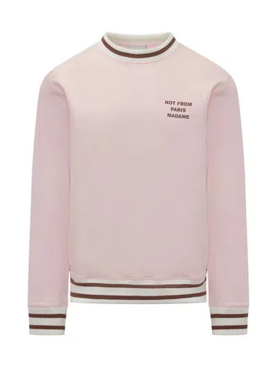 Drôle De Monsieur Crew Neck Sweatshirt With Striped Beading In Pink