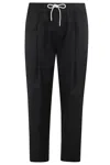 Drôle De Monsieur Cropped Trousers Elastic Waistband Pockets In Black