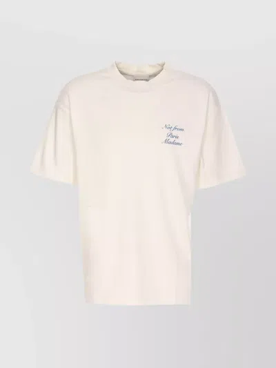 Drôle De Monsieur Cursive Slogan Graphic Print Crew Neck T-shirt In White
