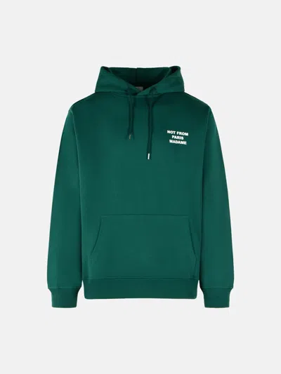 Drôle De Monsieur Deep Green Cotton Hoodie With Adjustable Drawstring In Animal Print