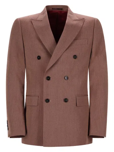 Drôle De Monsieur Double-breasted Blazer Smooth Texture In Brown