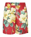 Drôle De Monsieur Elasticized Waist Floral Print Shorts With Lateral Pockets In Red