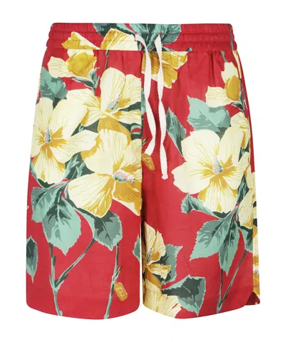 Drôle De Monsieur Drawstring Printed Shorts In Red