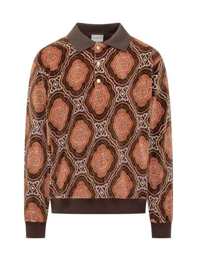 Drôle De Monsieur Drole De Monsieur Long Sleeve Polo With Geometric Print In Brown