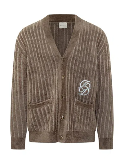 Drôle De Monsieur Drole De Monsieur Striped Cardigan With Logo In Brown