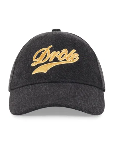 Drôle De Monsieur Drôle Embroidered Denim Cap In Black