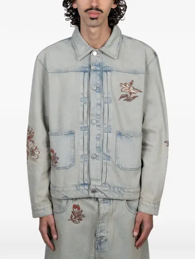 Drôle De Monsieur Embroidered Denim Jacket In Blue