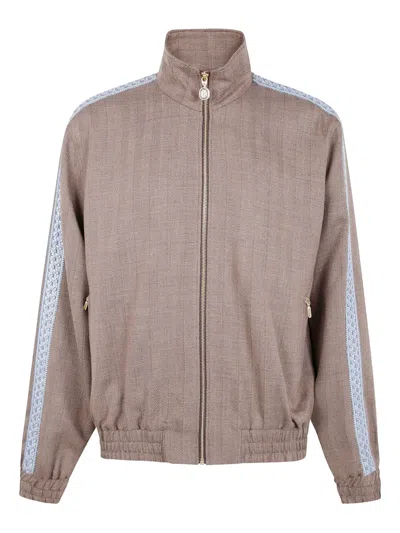 Drôle De Monsieur Embroidered Herringbone Jacket In Neutral