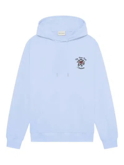 Drôle De Monsieur Drole De Monsieur Embroidered Drawstring Hooded Sweater With Ribbed Hem And Cuffs In Blue