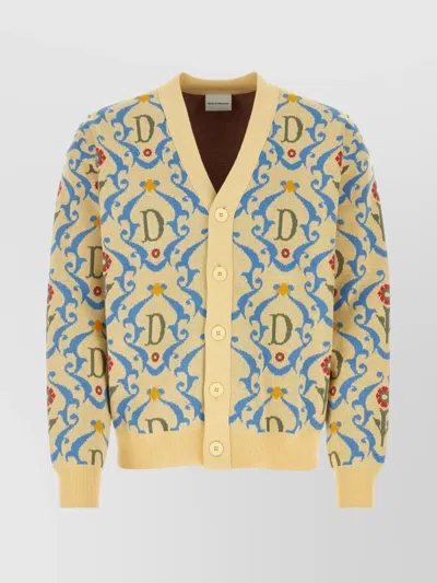 Drôle De Monsieur Embroidered Pattern Cotton Cardigan In Yellow