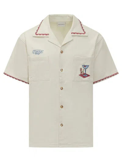 Drôle De Monsieur Embroidered Short-sleeved Cocktail Shirt In Neutral