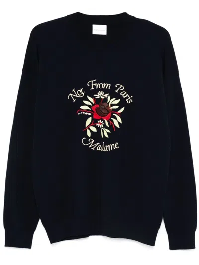 Drôle De Monsieur Embroidered-slogan Sweater In Navy