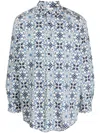 Drôle De Monsieur Printed Button-down Collar Shirt With Long Sleeves In Blue