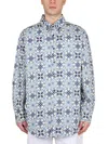 Drôle De Monsieur Printed Button-down Collar Shirt With Long Sleeves In Blue