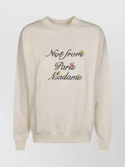 Drôle De Monsieur Floral Embroidered Crew Neck Sweater In Neutral