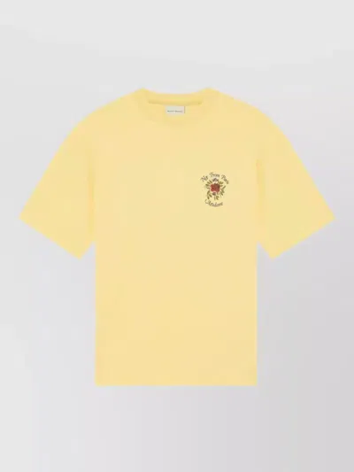 Drôle De Monsieur Floral Print Cotton Short Sleeve T-shirt In Yellow