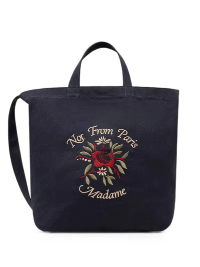 Drôle De Monsieur Floral-embroidered Tote Bag In Blue