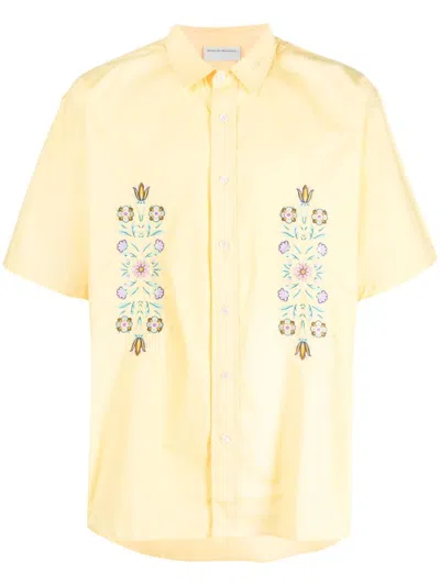 Drôle De Monsieur Flower-embroidery Cotton Shirt In Yellow