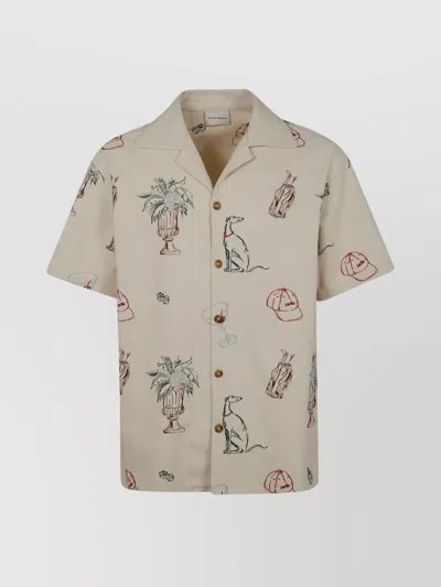 Drôle De Monsieur Graphic Print Camp Collar Shirt In Brown