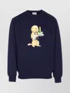 Drôle De Monsieur Graphic Print Crewneck Long Sleeve Sweater In Blue