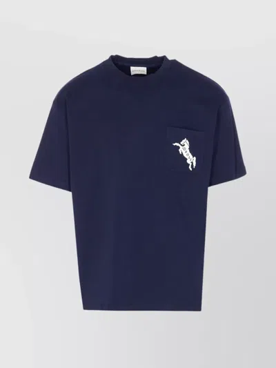 Drôle De Monsieur Graphic Print Crewneck T-shirt Chest Pocket In Blue