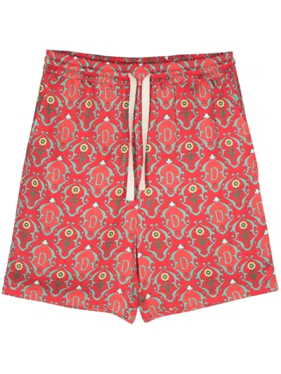 Drôle De Monsieur Graphic-print Drawstring Bermuda Shortss In Red