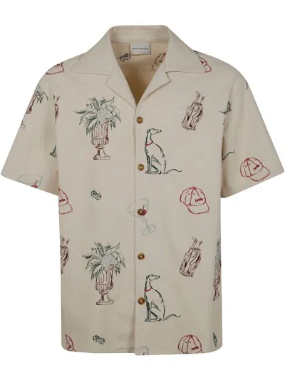 Drôle De Monsieur Graphic Print Short Sleeve Shirt In Beige