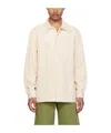 Drôle De Monsieur Herringbone Long-sleeved Shirt In White