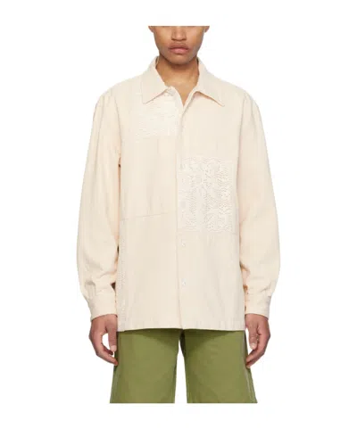 Drôle De Monsieur Herringbone Long-sleeved Shirt In White