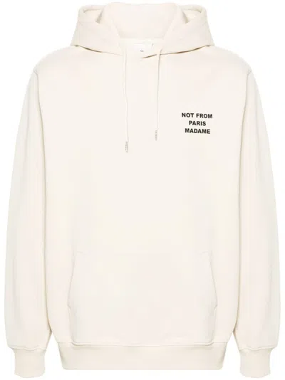 Drôle De Monsieur Hooded Sweatshirt Slogan Graphic Front Pocket In Neutral