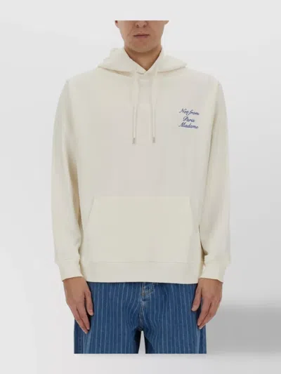 Drôle De Monsieur Hooded Sweatshirt With Ribbed Details In White