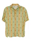 Drôle De Monsieur 'la Chemise Bijoux' Multicolor Bowling Shirt With Cuban Collar And All-over Striped Motif In Multicolor