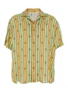 DRÔLE DE MONSIEUR 'LA CHEMISE BIJOUX' MULTIcolour BOWLING SHIRT WITH CUBAN COLLAR AND ALL-OVER STRIPED MOTIF IN VISCOSE