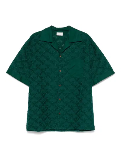 Drôle De Monsieur Tapestry Embroidered Shirt In Dark Green
